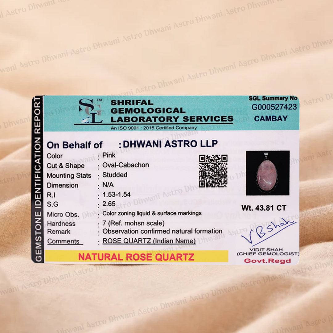 Rose Quartz Oval Stone Pendant - Abhimantrit & Certified
