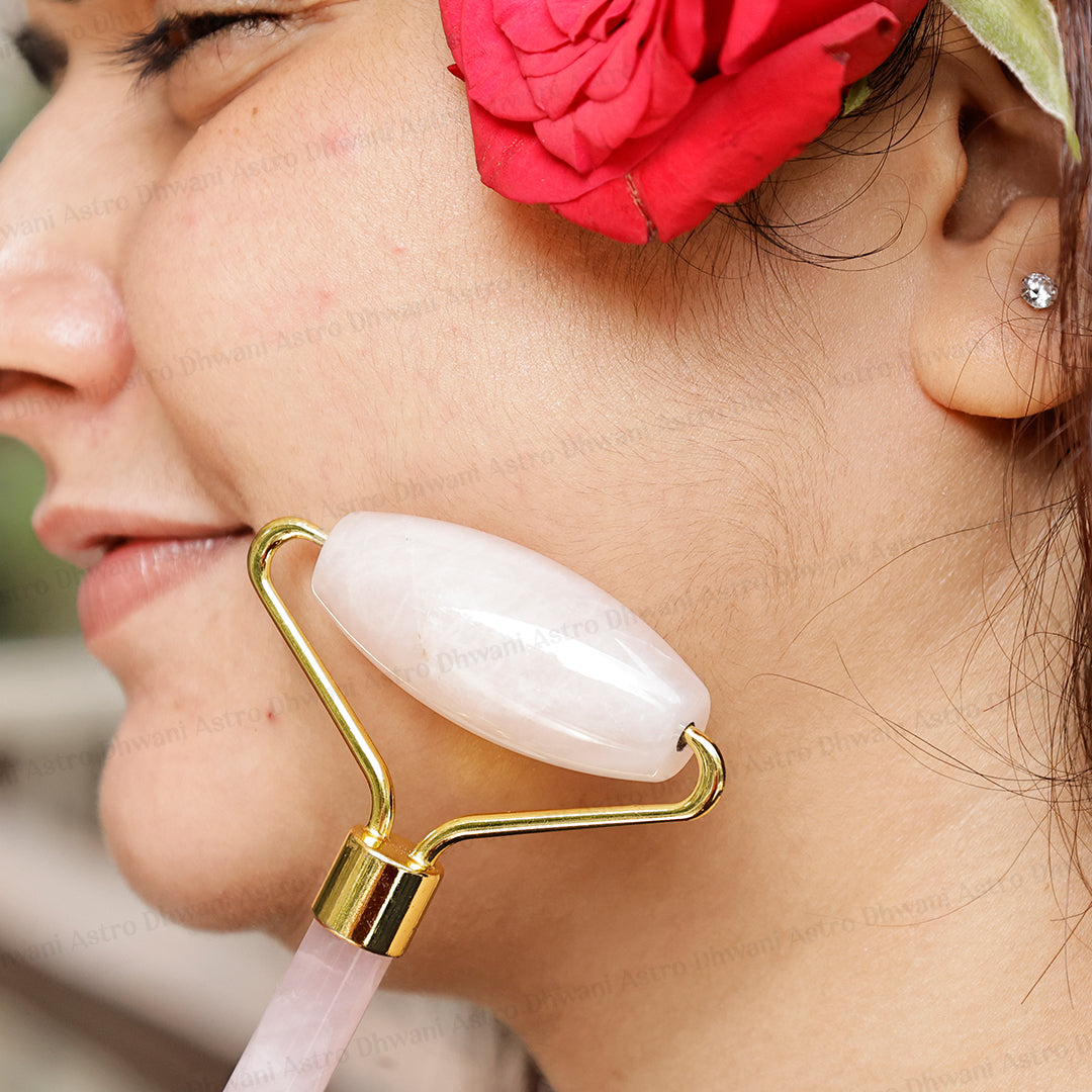 Skin Glow and Love Attract Rose Quartz Roller - Abhimantrit & Certified