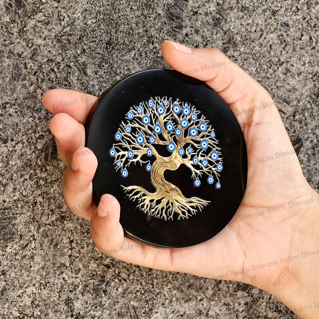 Black Tree of Life Evil Eye Plate Round - Abhimantrit