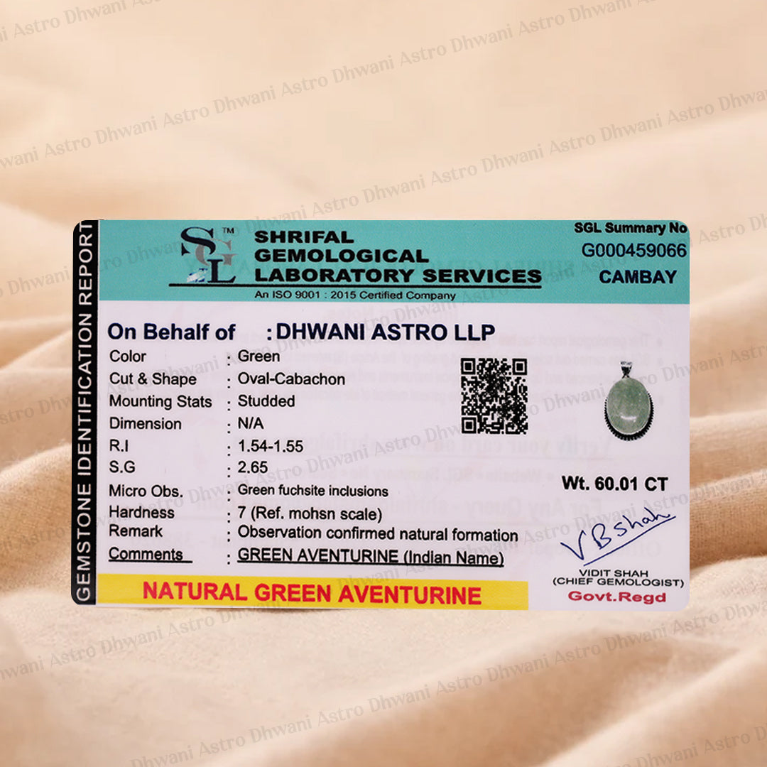 Green Aventurine Oval Stone Pendant - Abhimantrit & Certified