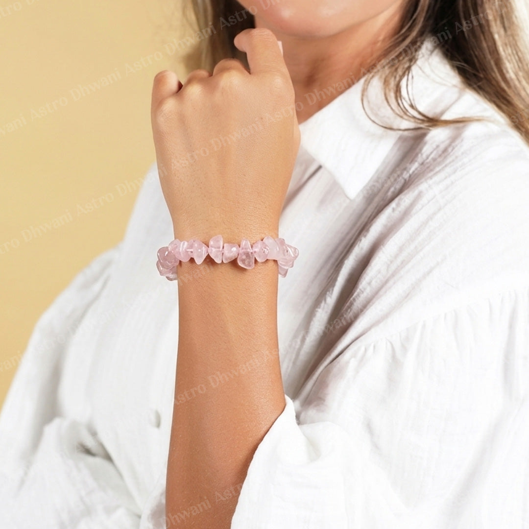 Rose Quartz Uncut Crystal Bracelet - Abhimantrit & Certified