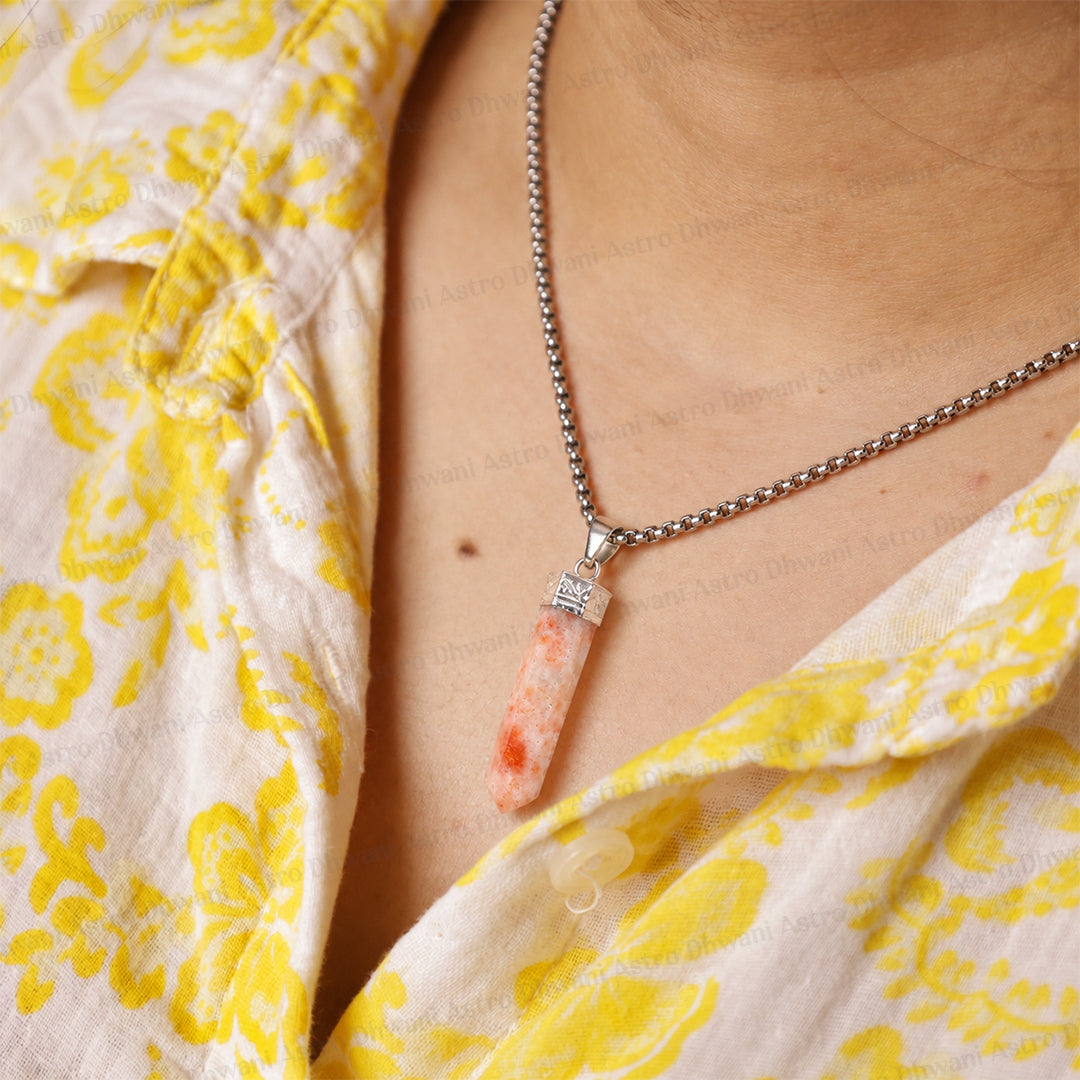 Sunstone Pencil Pendant - Abhimantrit & Certified