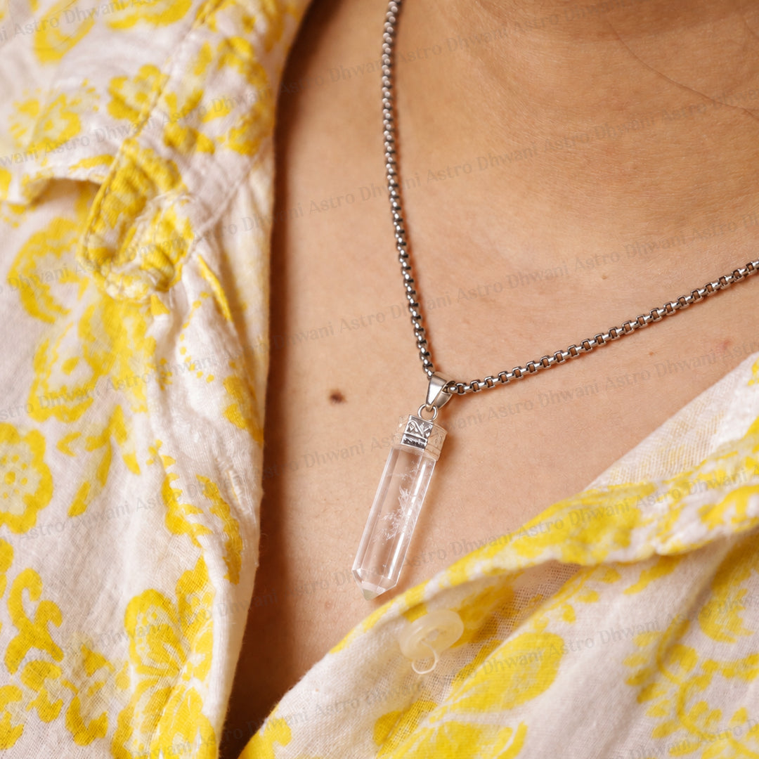 Clear Quartz Pencil Pendant - Abhimantrit & Certified