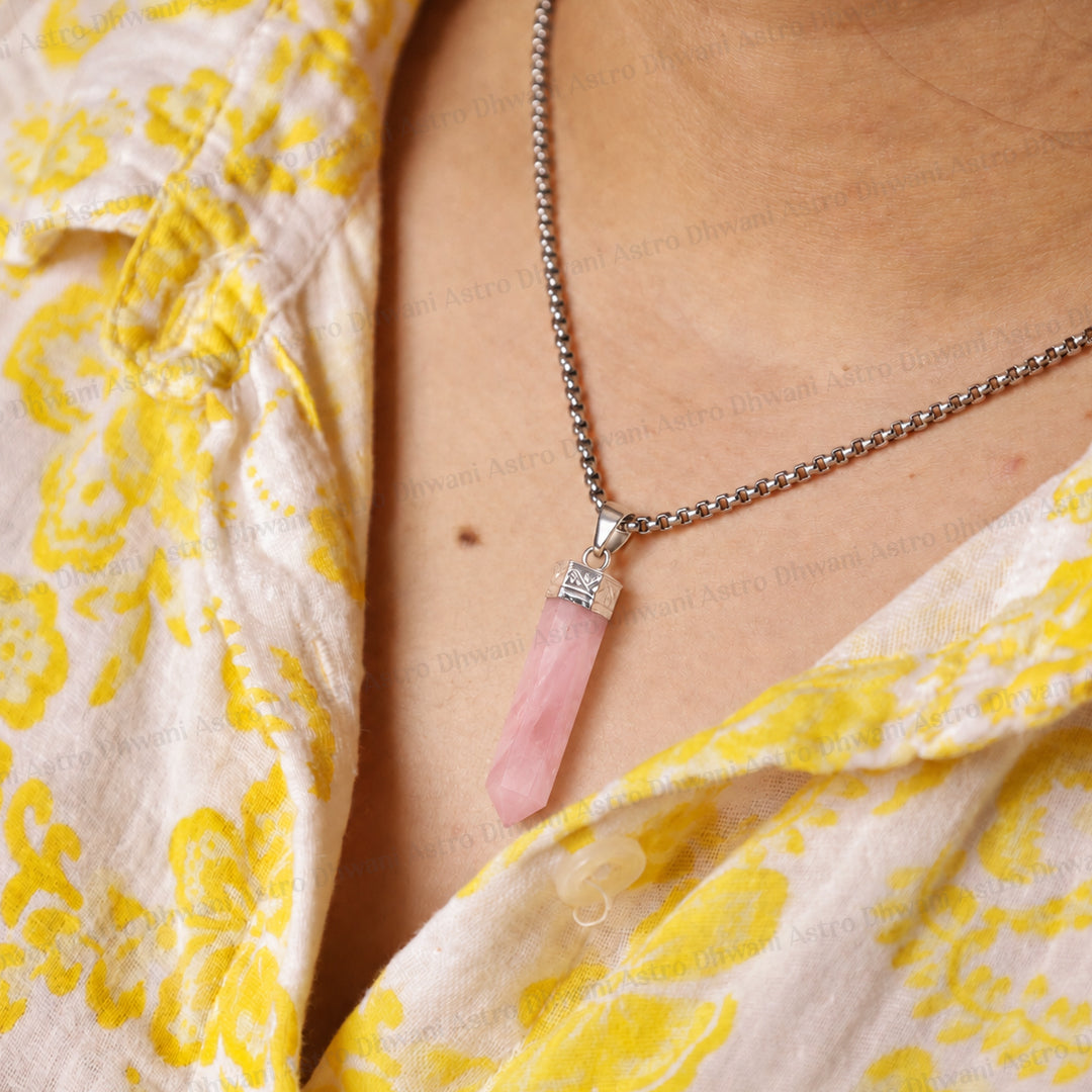 Rose Quartz Pencil Pendant with Improve Love & Relationship - Abhimantrit & Certified