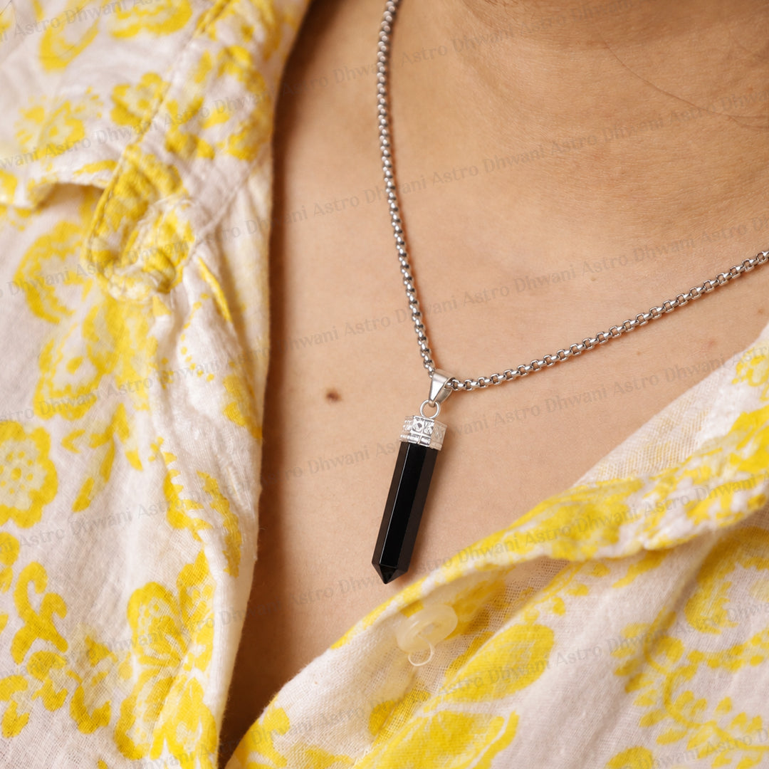 Black Obsidian Pencil Pendant - Abhimantrit & Certified