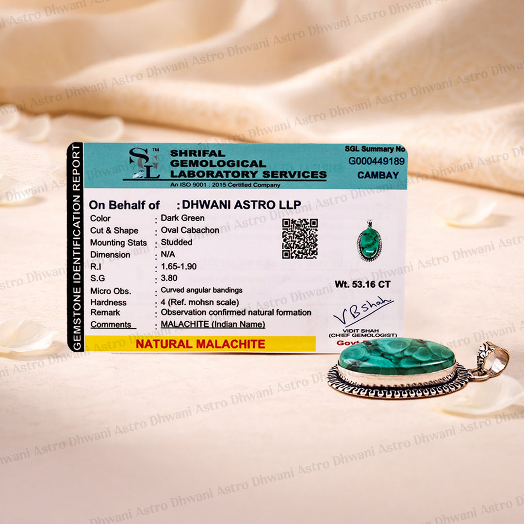 Malachite Oval Pendant - Abhimantrit & Certified