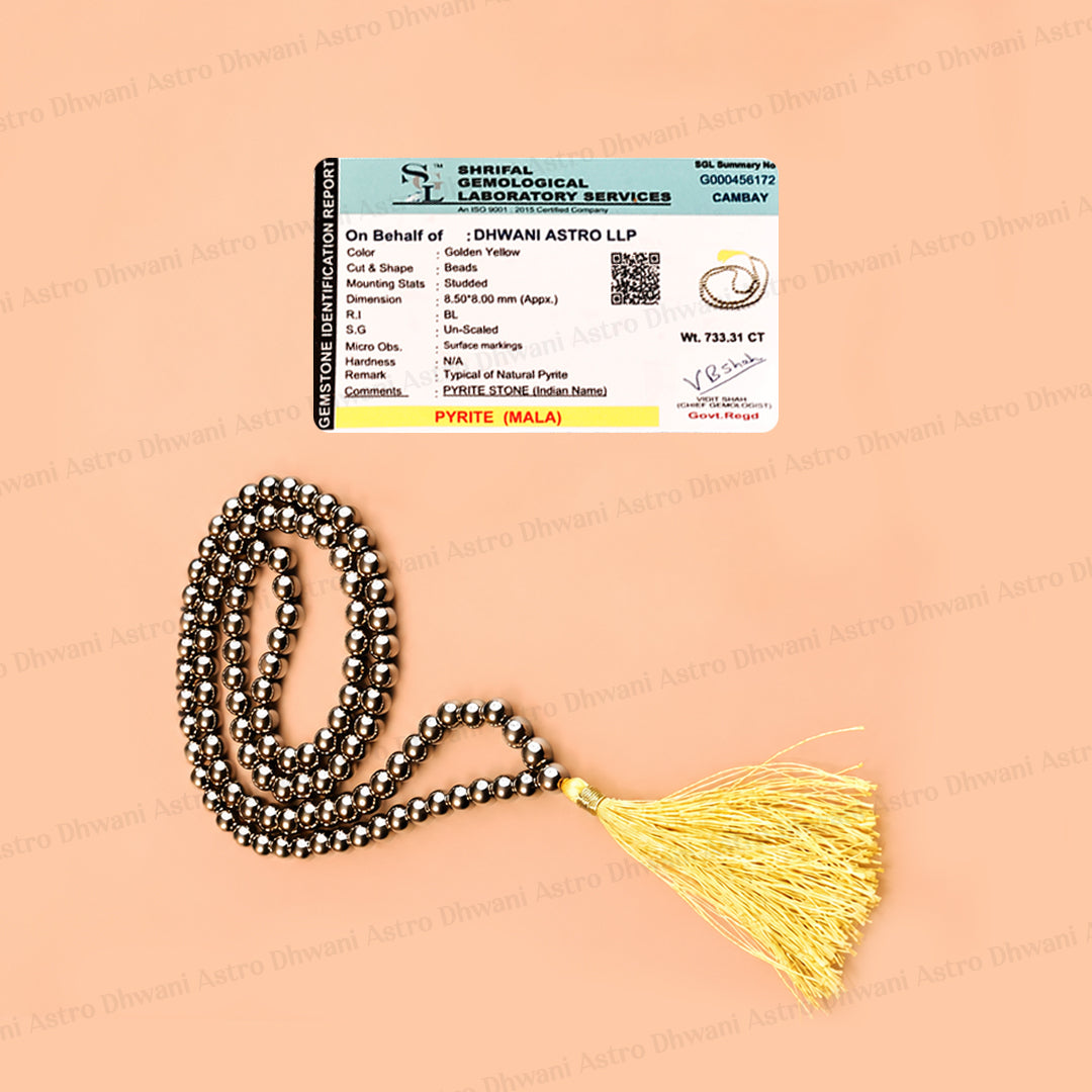 Golden Pyrite Jap Mala - Abhimantrit & Certified