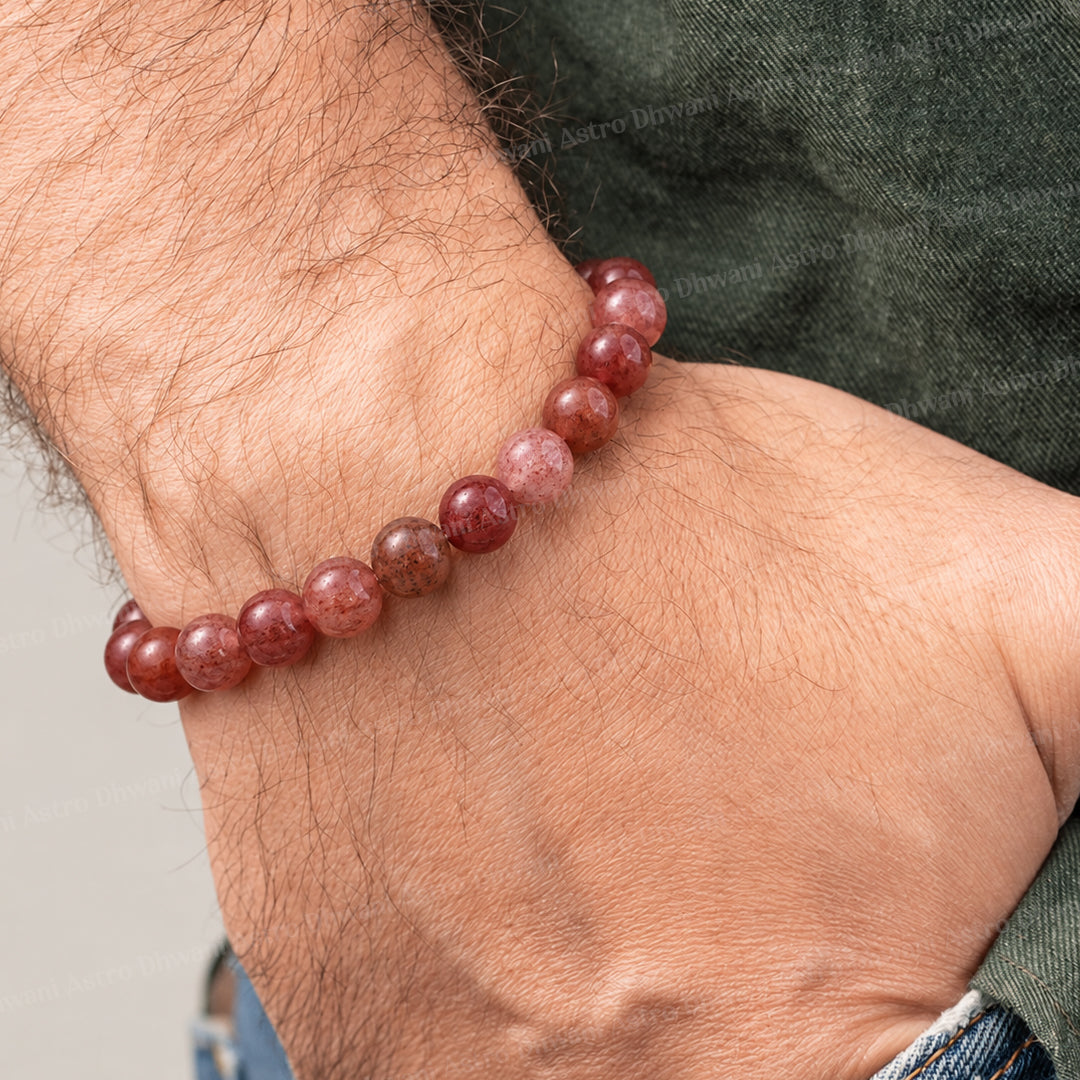 Harmonizes Energy, it activates trust and patience: Strawberry Quartz Stone Bracelet - Abhimantrit & Certified
