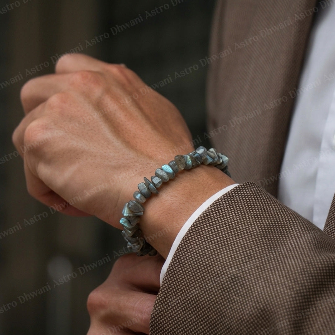 Labradorite Uncut Crystal Bracelet: Release illusion and and Overthink  - Abhimantrit & Certified