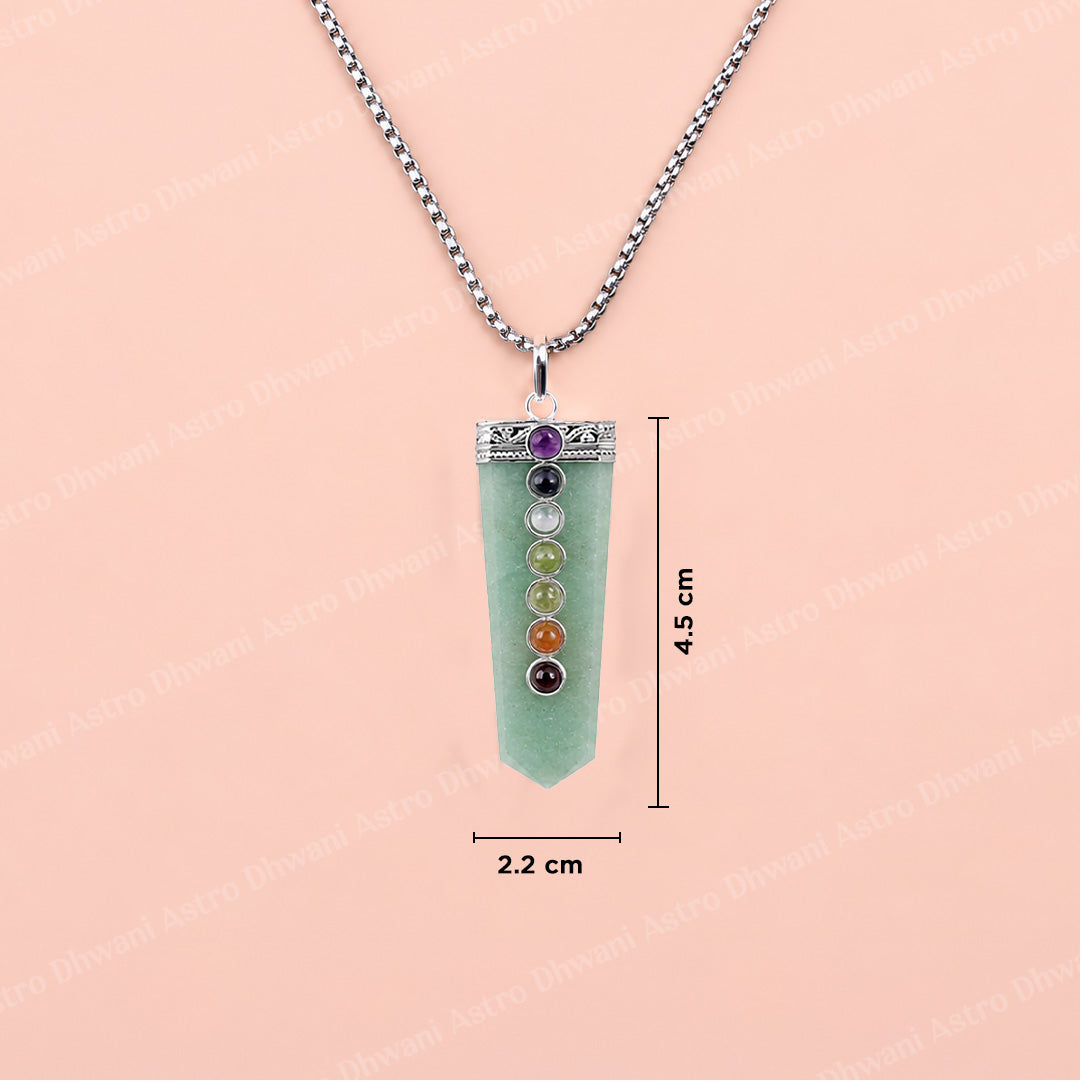 Green Aventurine Seven Chakra Stone Pendant - Abhimantrit & Certified