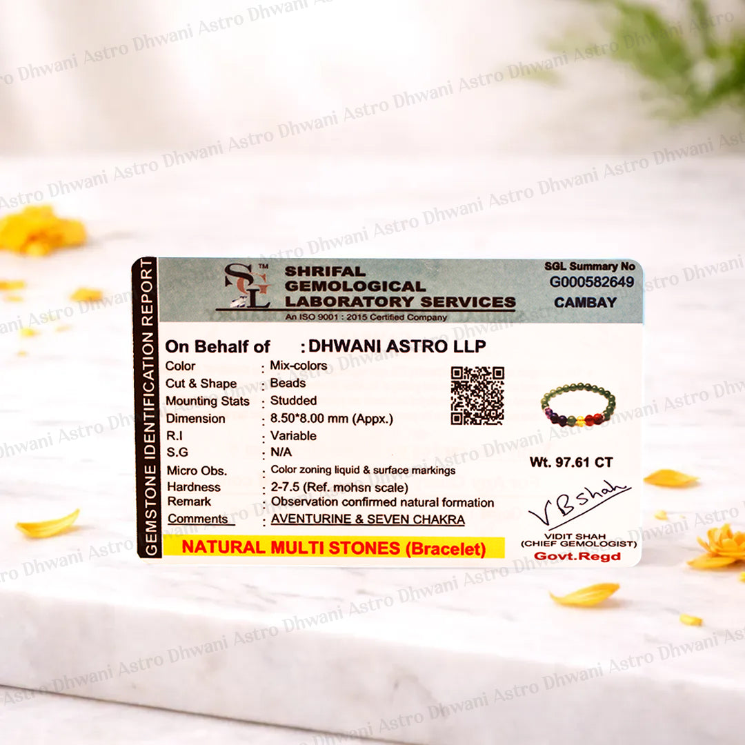 Obstacle Removal in Love Life Bracelet (Green Aventurine with Seven Chakra) - Abhimantrit & Certified