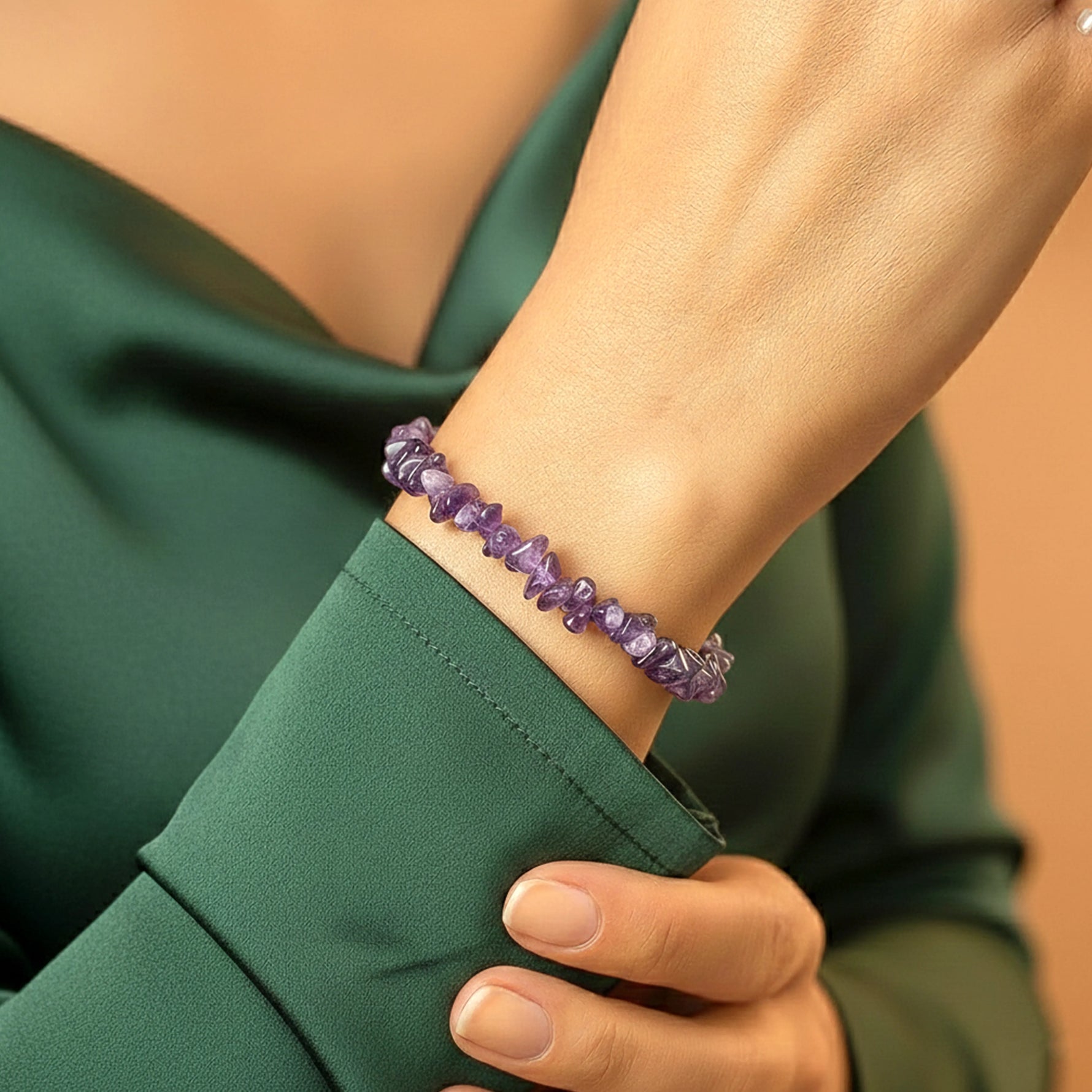 Attract Luck, Enhance Intuition, Improve Health & Skin: Amethyst Uncut Crystal Bracelet