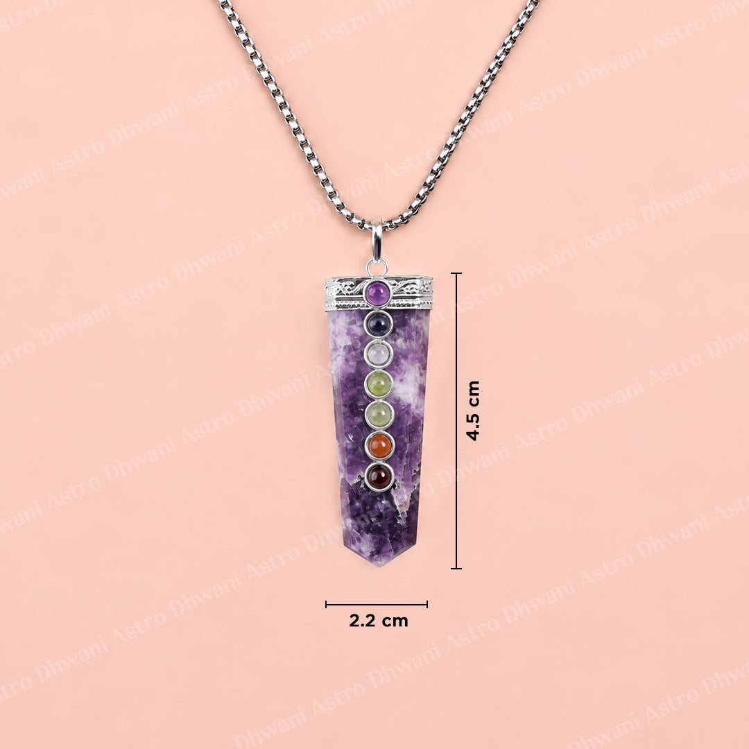 Lepidolite Seven Chakra Stone Pendant - Abhimantrit & Certified