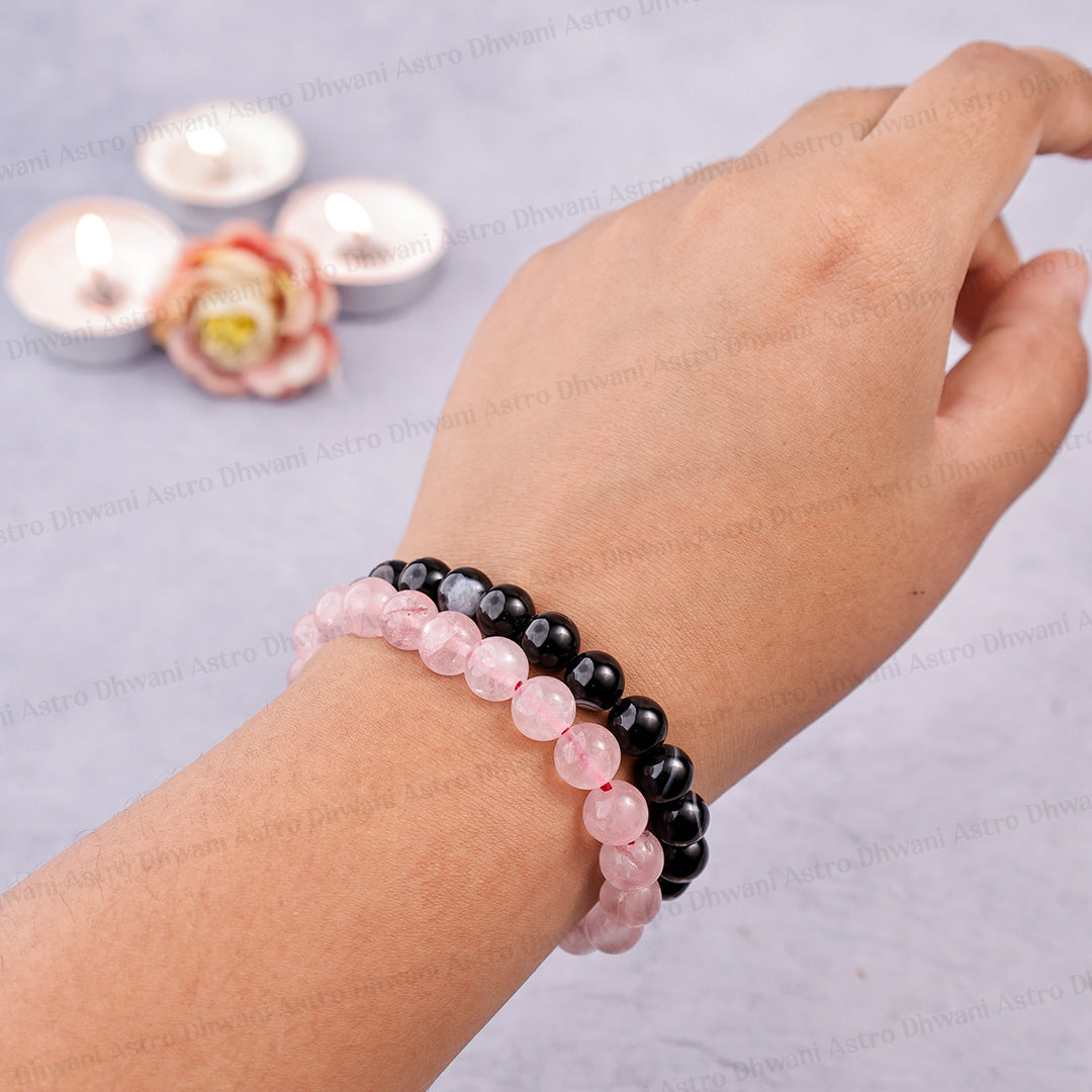 Relationship Suraksha Kavach Combo Bracelet (Rose Quartz & Black Sulemani Bracelet) - Abhimantrit & Certified