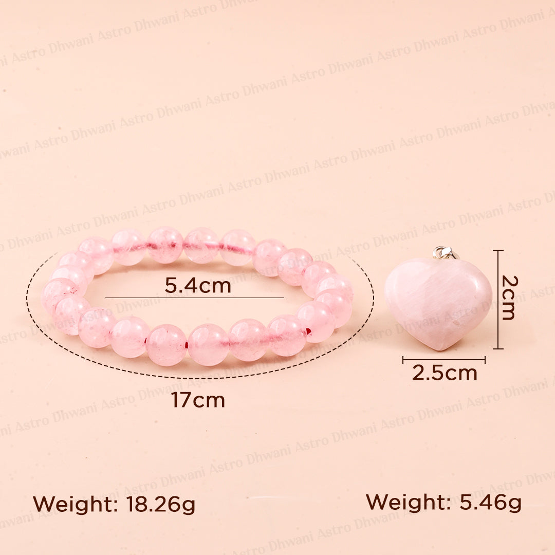 Rose Quartz Bracelet & Pendant Combo - Abhimantirt & Certified
