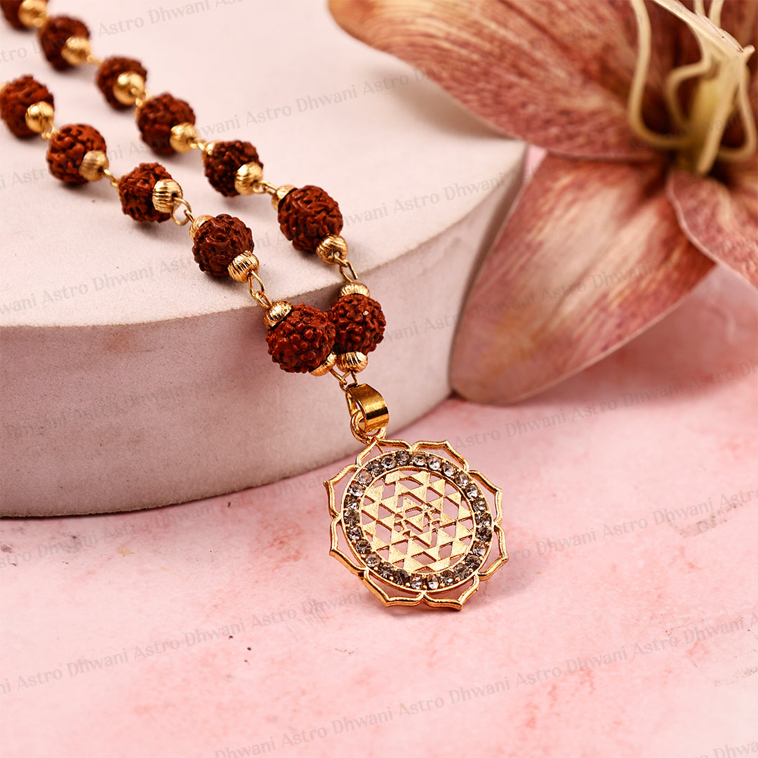 Laxmi Yantra with 5 Mukhi Rudraksha Pendant (Blessing & Protection) - Abhimantrit