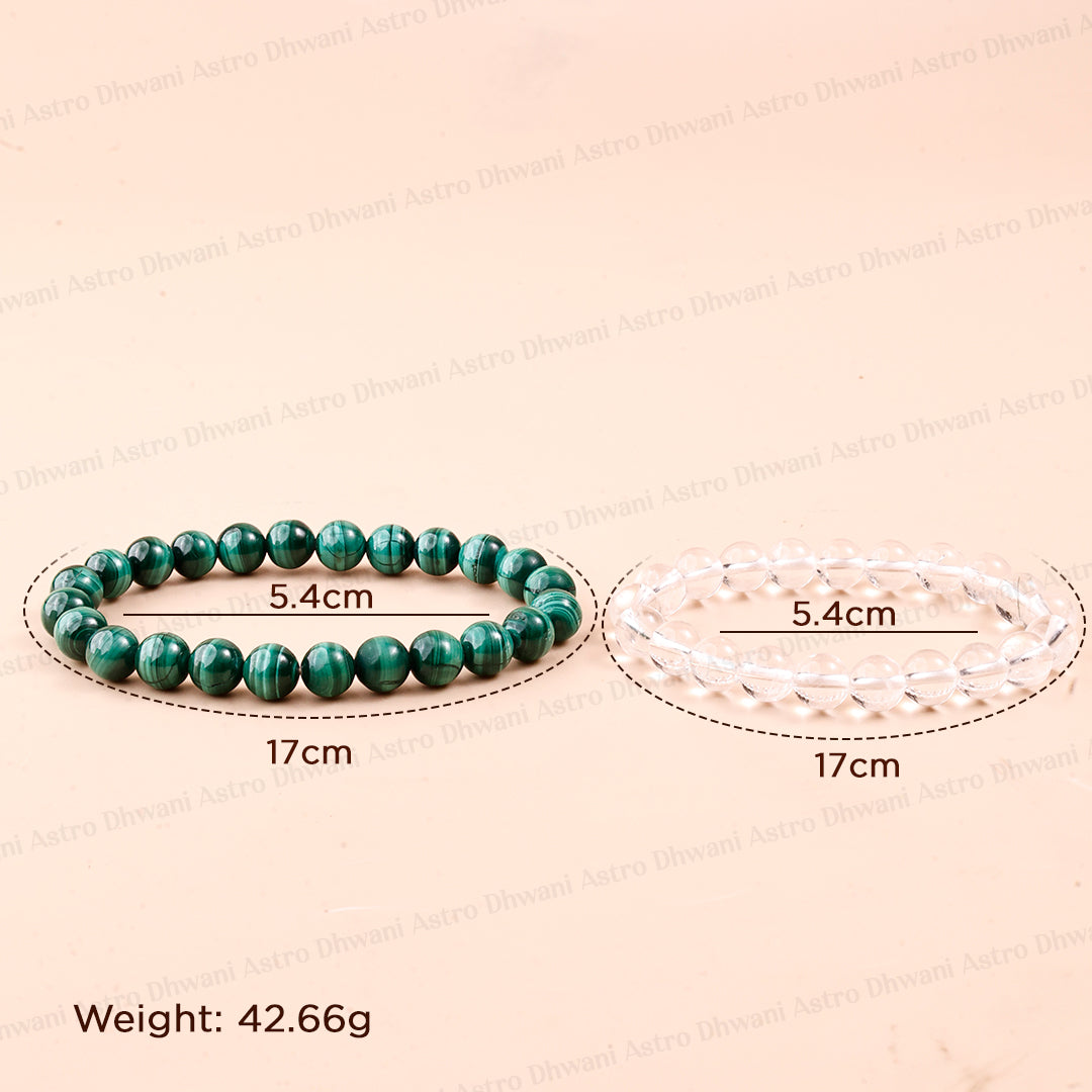 Malachite & Clear Quartz Bracelet (Mood Swings and treats menstruation) Abhimantrit & Certified