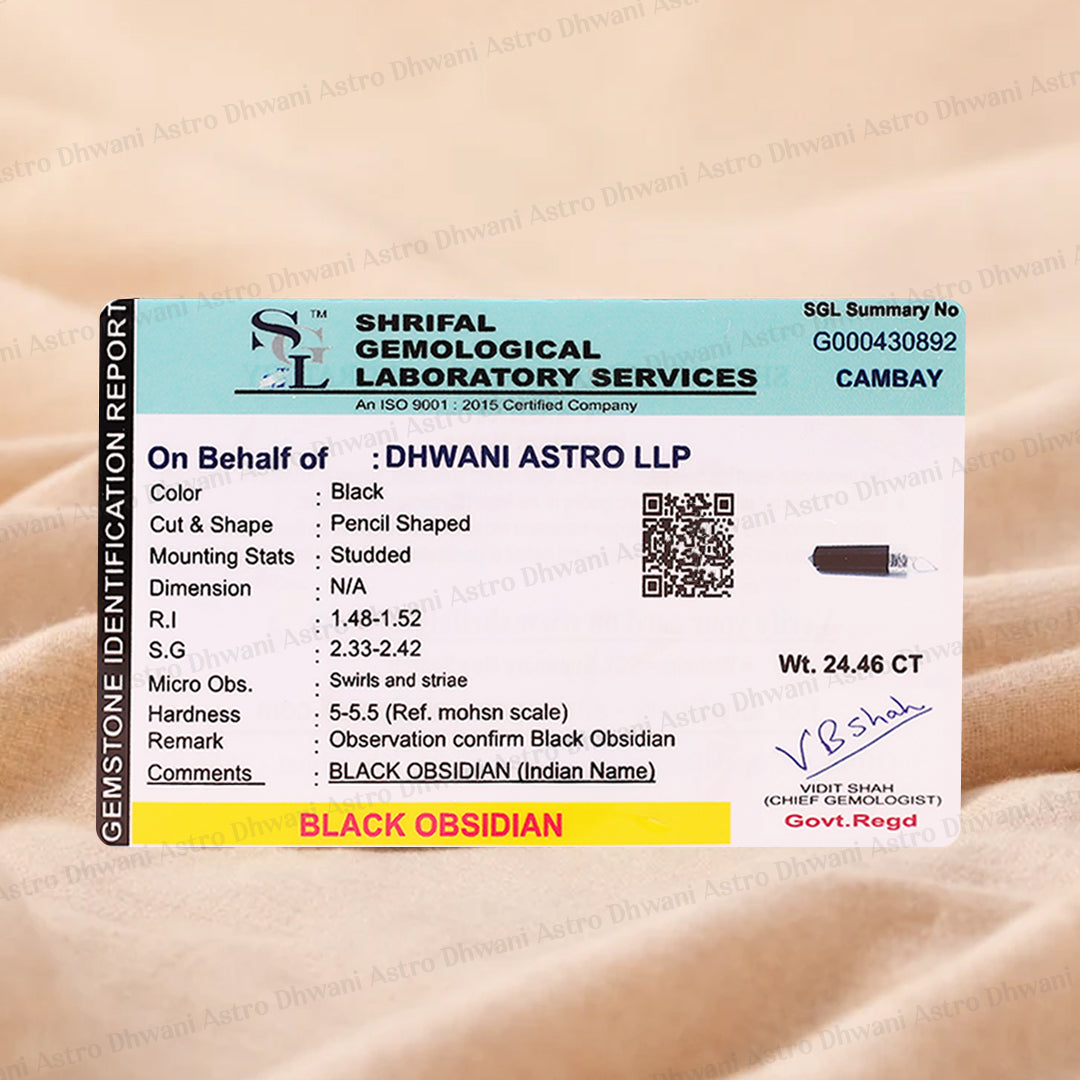 Black Obsidian Pencil Pendant - Abhimantrit & Certified