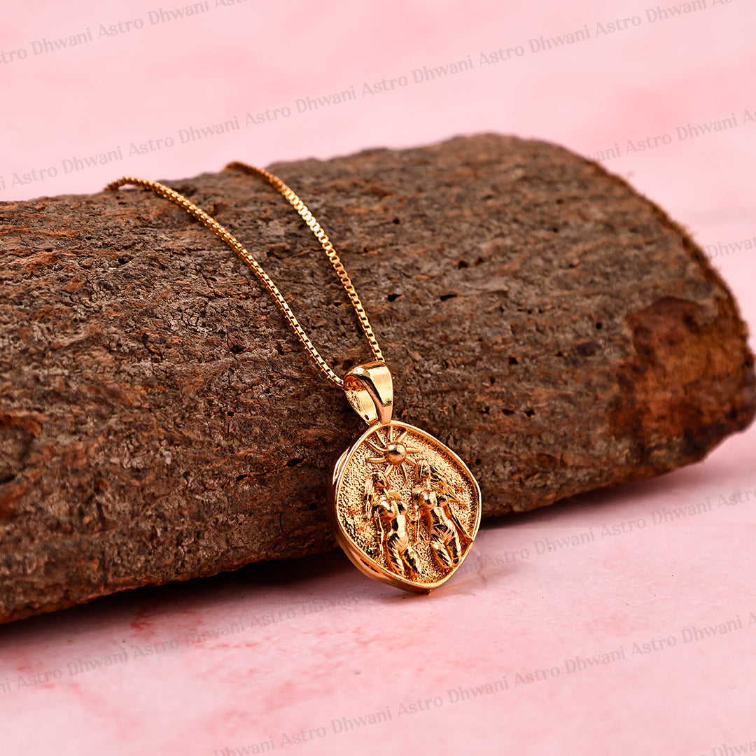 Gemini Zodiac Sign Gold Plated Pendant for Men & Women