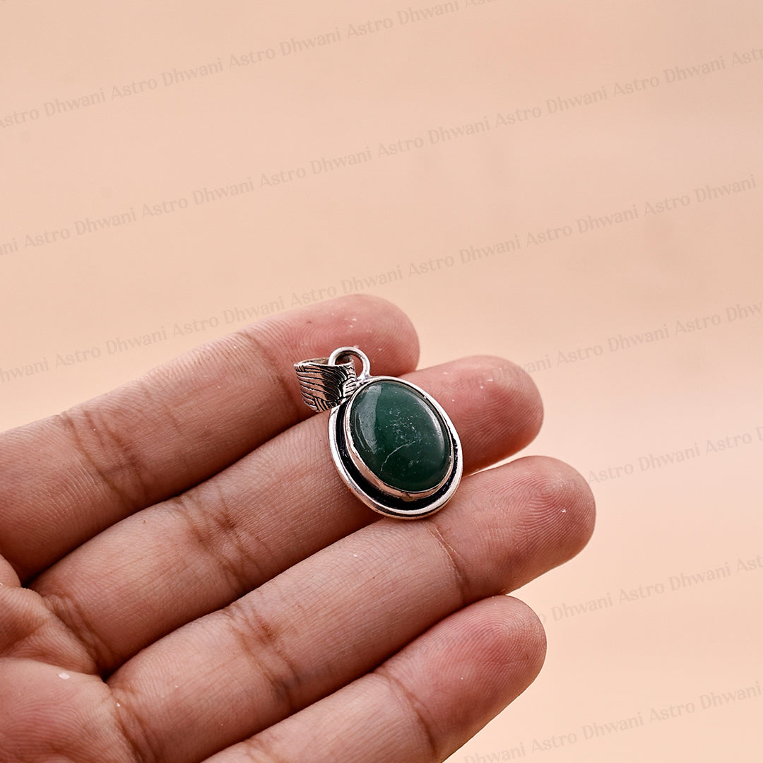 Green Onyx Oval Stone Pendant - Abhimantrit & Certified