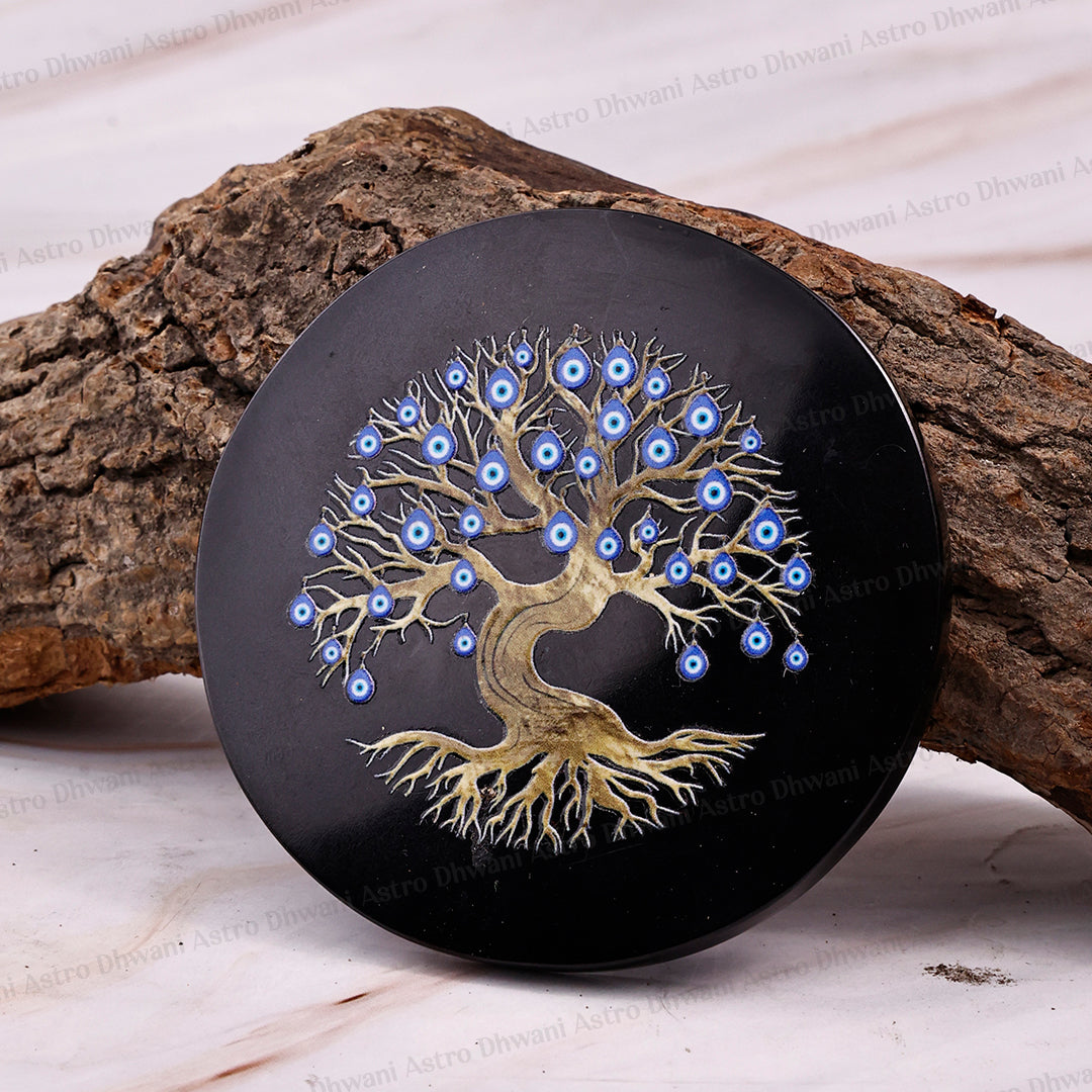 Black Tree of Life Evil Eye Plate Round - Abhimantrit