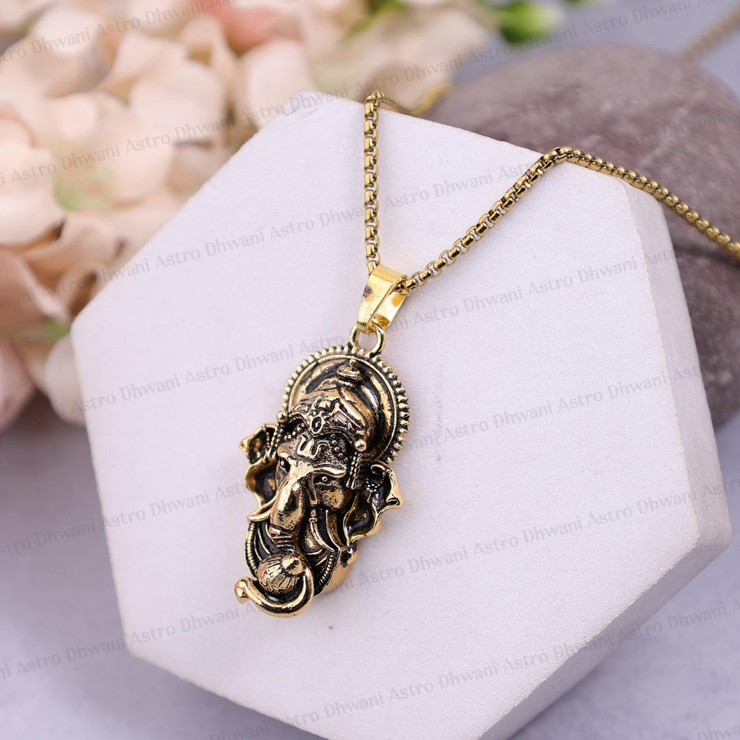 Gold Plated Ganesha Pendant : IGP Plating Pendant - Abhimantrit