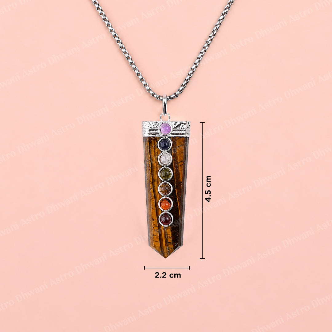 Tiger Eye Seven Chakra Stone Pendant - Abhimantrit & Certified