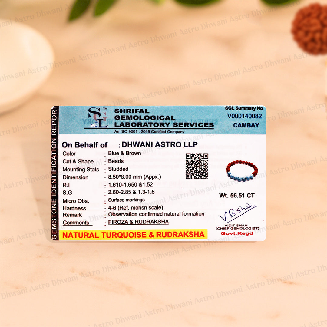Enhance Immune & Communication: Turquoise with Rudraksha Bracelet - Abhimantrit & Certified