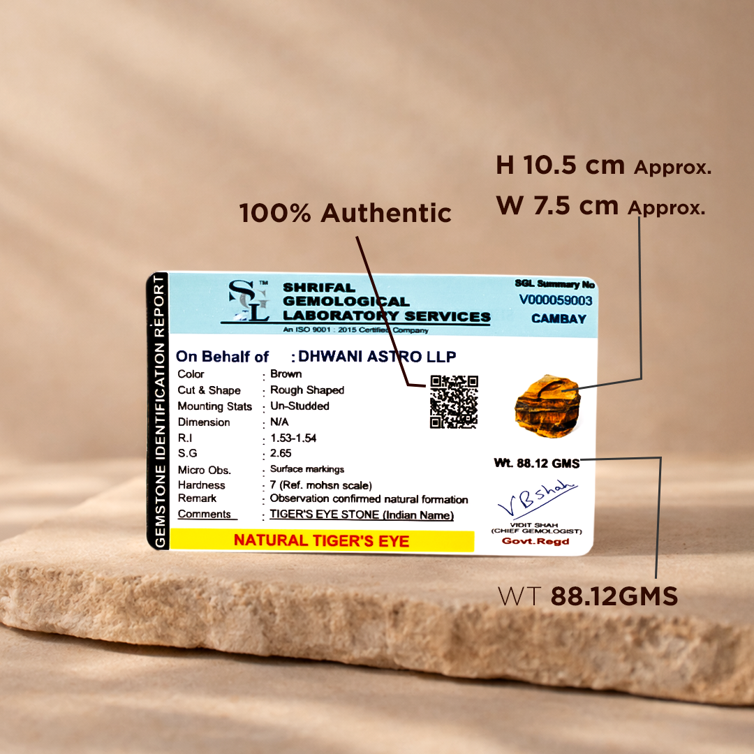 Tiger Eye Rough Stone - Abhimantrit & Certified