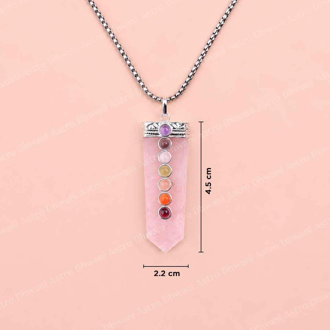 Rose Quartz Seven Chakra Stone Pendant - Abhimantrit & Certified