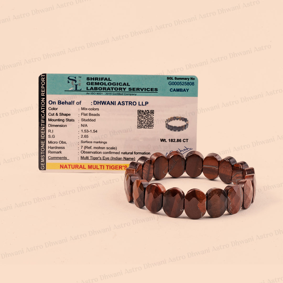 Red Tiger Eye Emerald Cut Bracelet - Abhimantrit & Certified