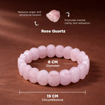 Rose Quartz bracelet with stone and text on a brown background