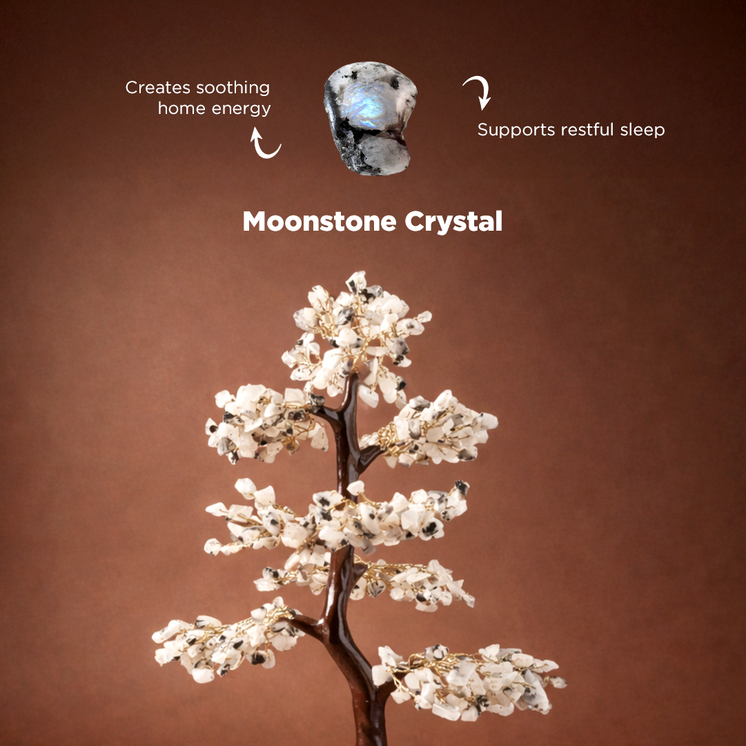 Mental Stress Relief & Confidence: Moonstone Crystal Tree - Abhimantrit