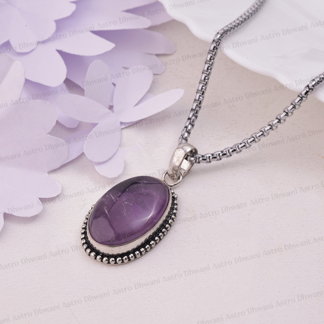 Amethyst Oval Stone Pendant - Abhimantrit & Certified