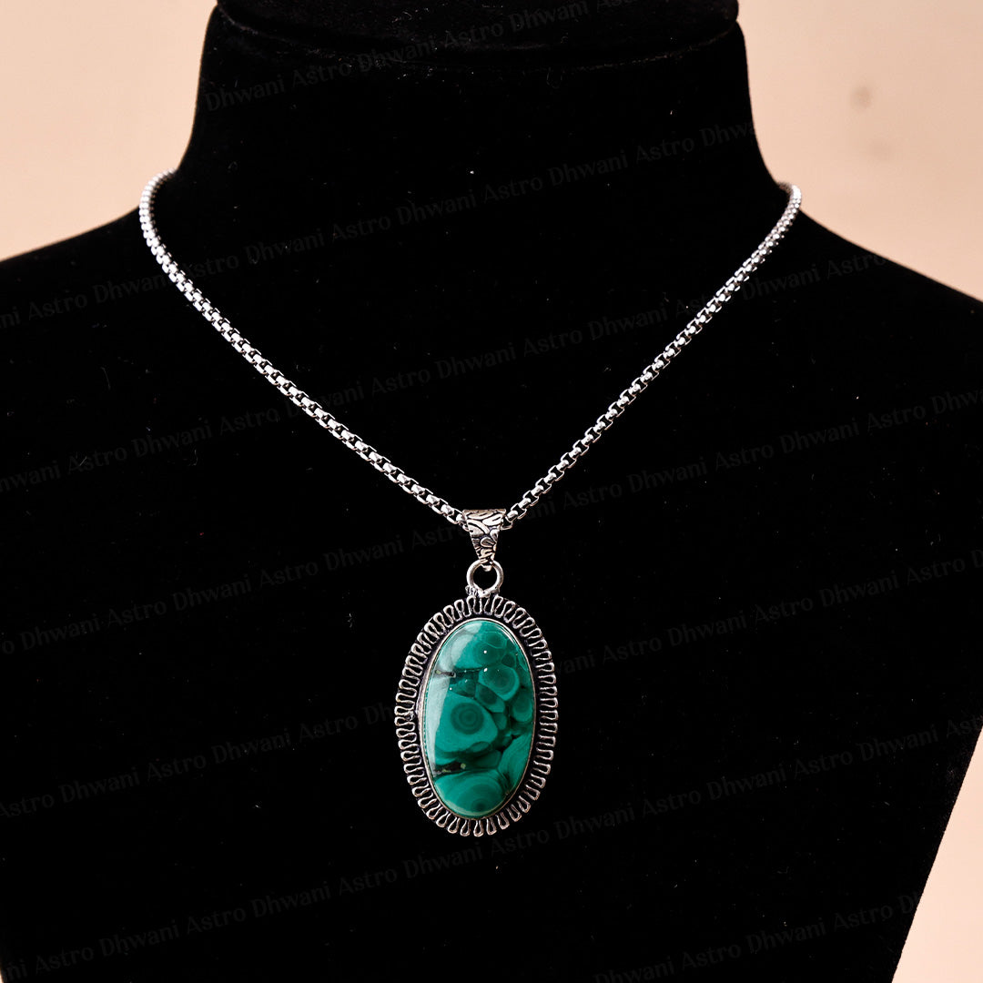 Malachite Oval Pendant - Abhimantrit & Certified
