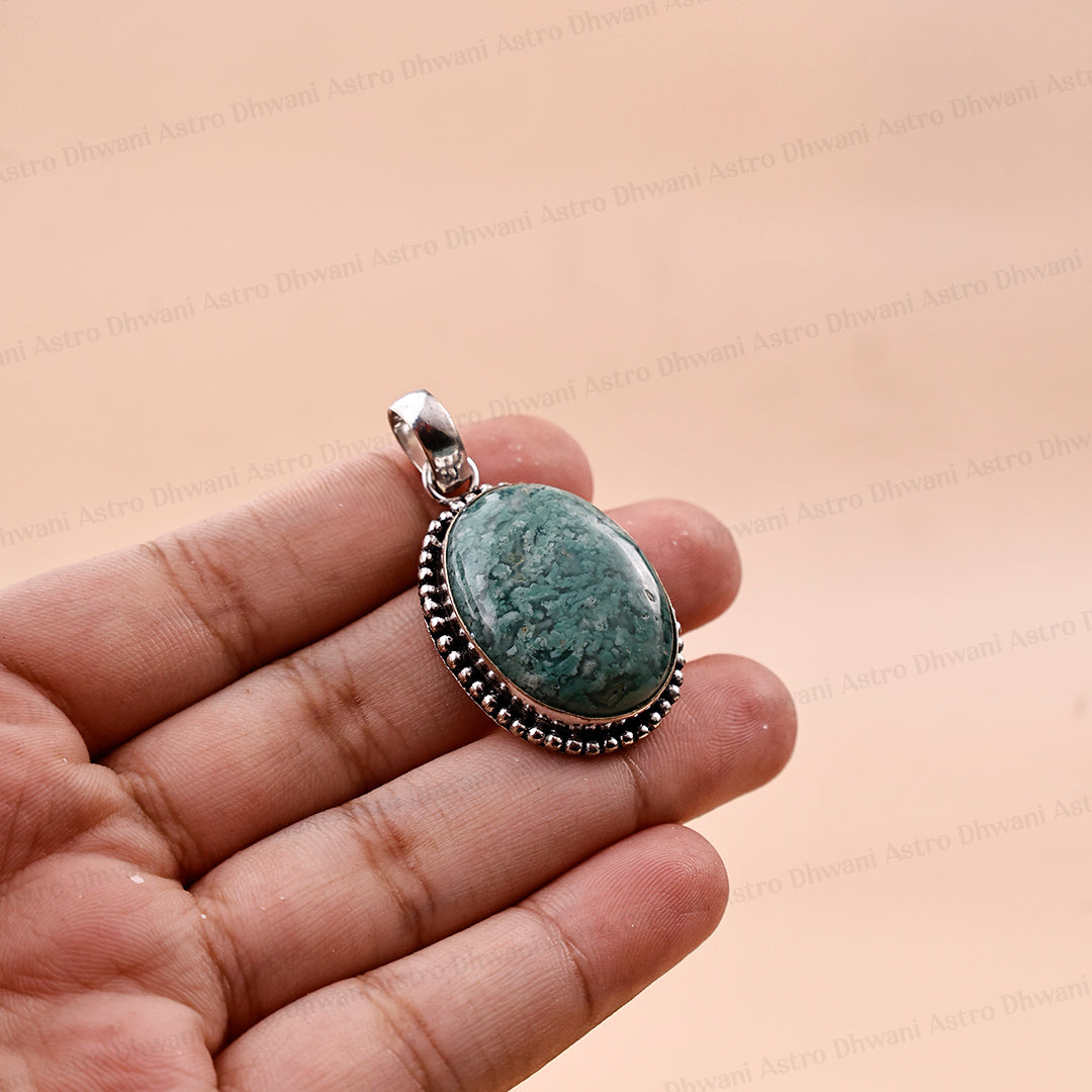 Green Jade Oval Stone Pendant - Abhimantrit & Certified