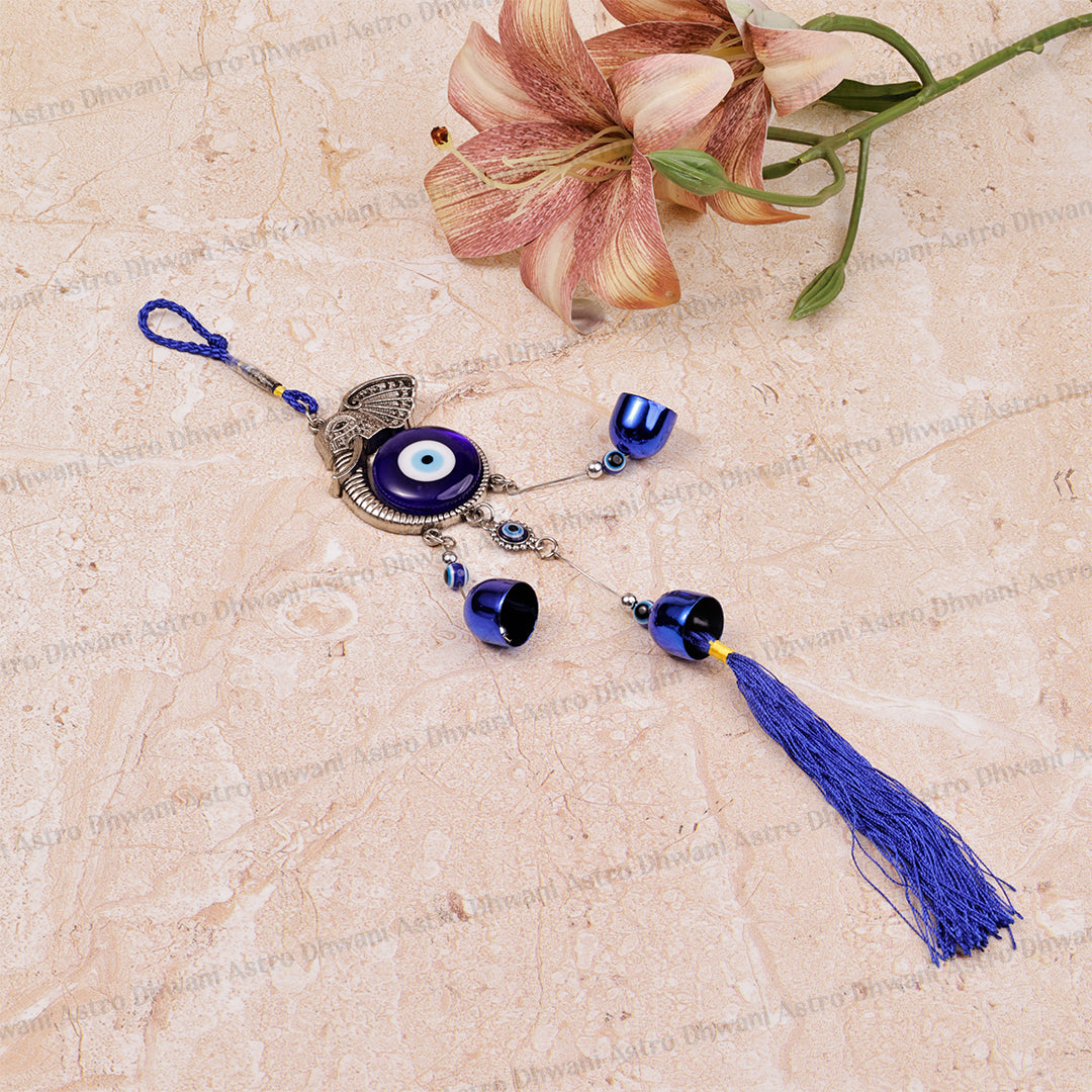 Elephant Evil Eye with 3 Bells Hanging - Abhimantrit