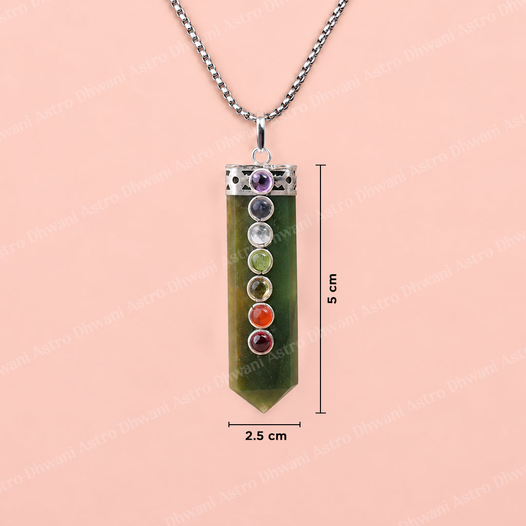 Green Aventurine Seven Chakra Stone Pendant - Abhimantrit & Certified