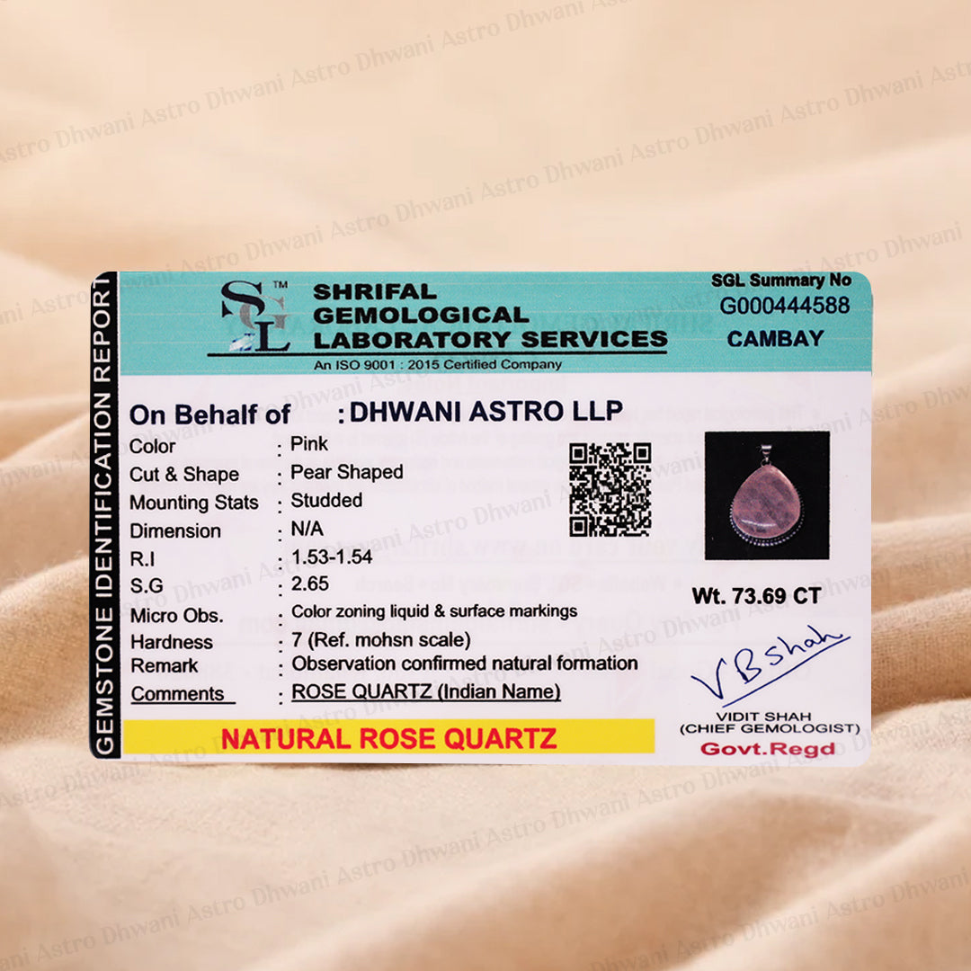 Rose Quartz Oval Stone Pendant - Abhimantrit & Certified