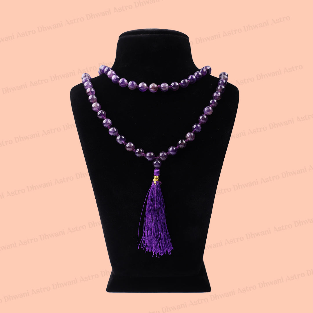 Natural Amethyst Ganth Mala | Handknotted Japa Mala for Puja, Yoga & Daily Wear