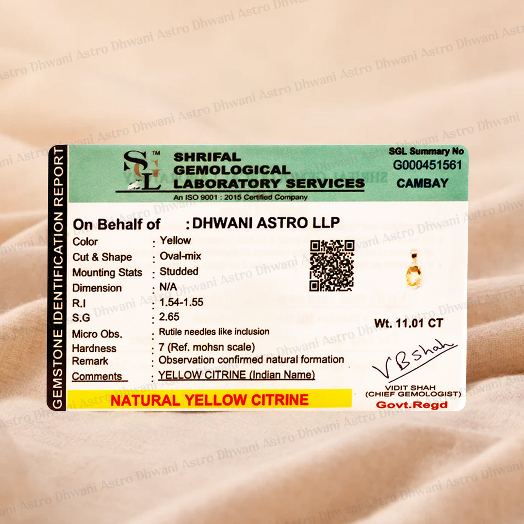 High Financial Status, Success in Job & Profession: Yellow Citrine Crystal Pendant - Abhimantrit & Certified