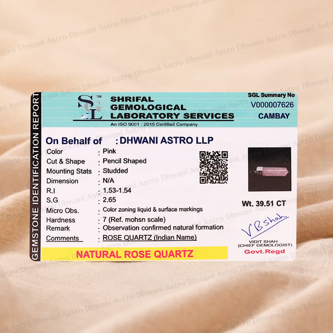 Rose Quartz Pencil Pendant with Improve Love & Relationship - Abhimantrit & Certified