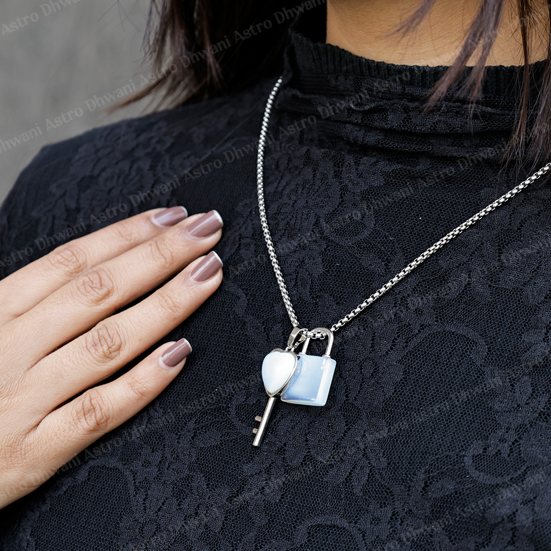 Opalite Lock And Key Pendant -Abhimantrit & Certified