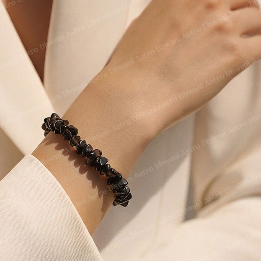 Smoky Quartz Uncut Crystal Bracelet for Protection, Grounding & Energy  - Abhimantrit & Certified