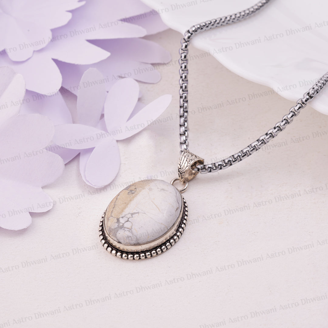 Howlite Oval Stone Pendant - Abhimantrit & Certified