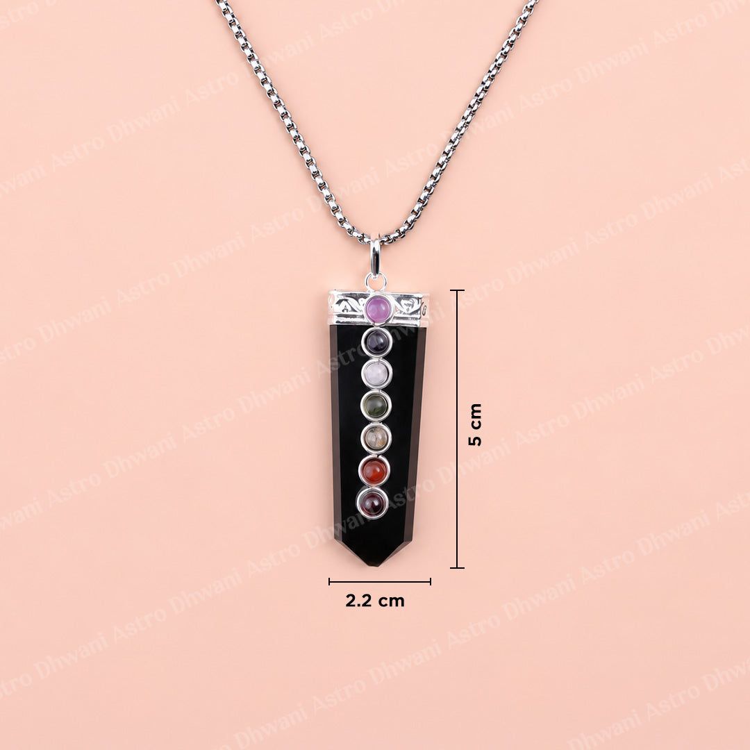 Black Obsidian Seven Chakra Stone Pendant - Abhimantrit & Certified