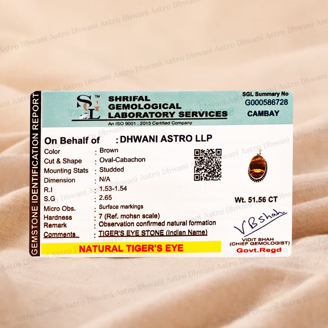 Tiger Eye Oval Stone Pendant - Abhimantrit & Certified
