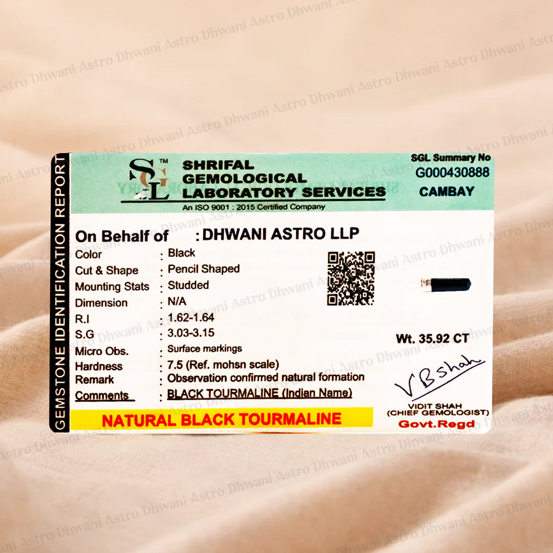 Black Tourmaline Pencil Pendant - Abhimantrit & Certified