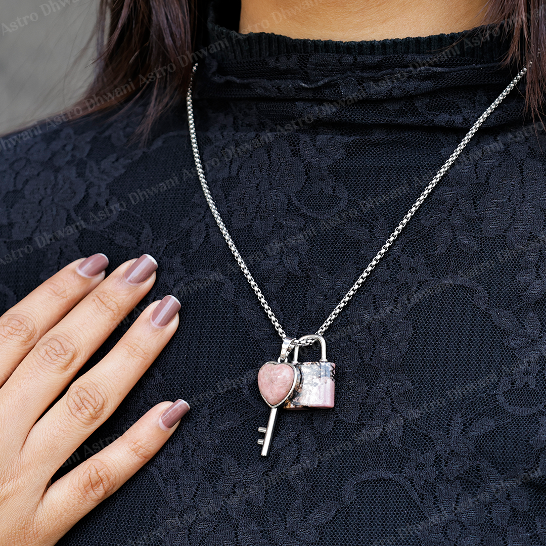 Rhodonite Lock And Key Pendant -Abhimantrit & Certified