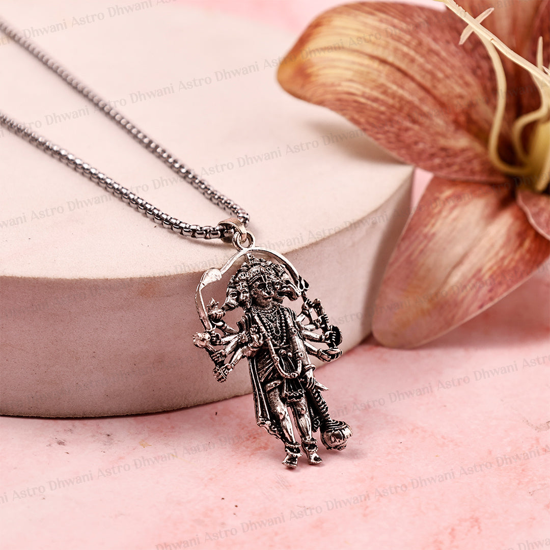 Silver Plated Panchmukhi Hanuman Ji Pendant - Abhimantrit